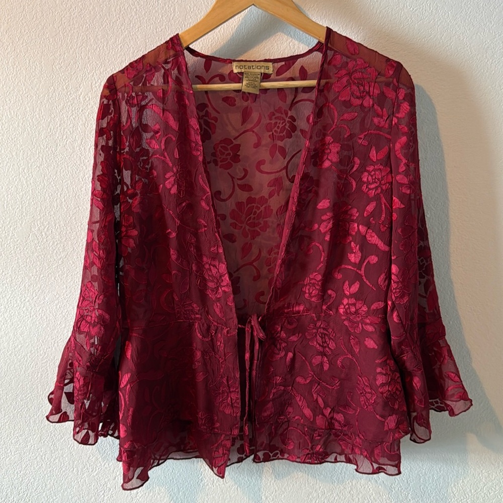 Notations Tie Sheer Blouse | L